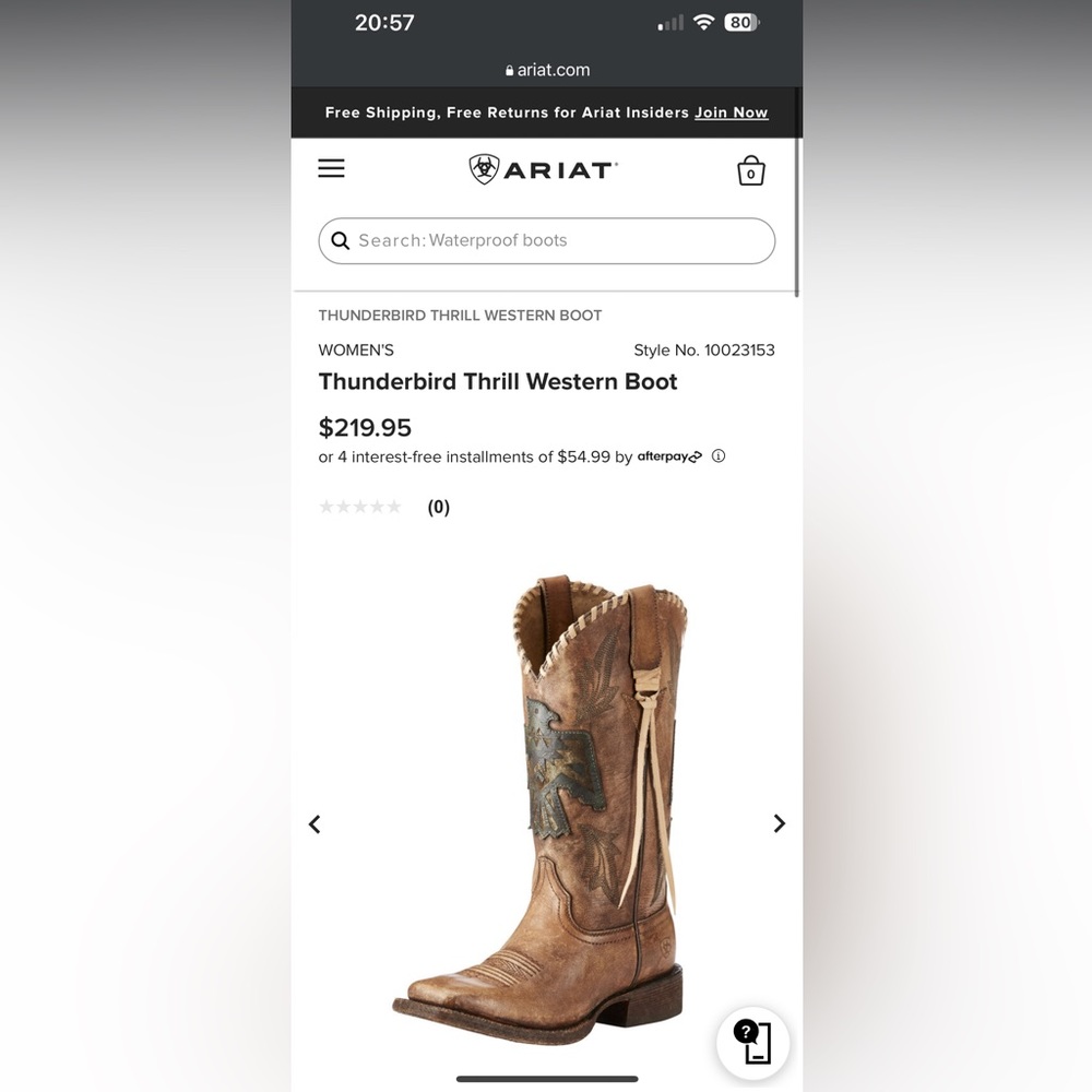 Ariat Thunderbird Thrill Western Boot (NWOT) - gift, never worn, perfect cond.